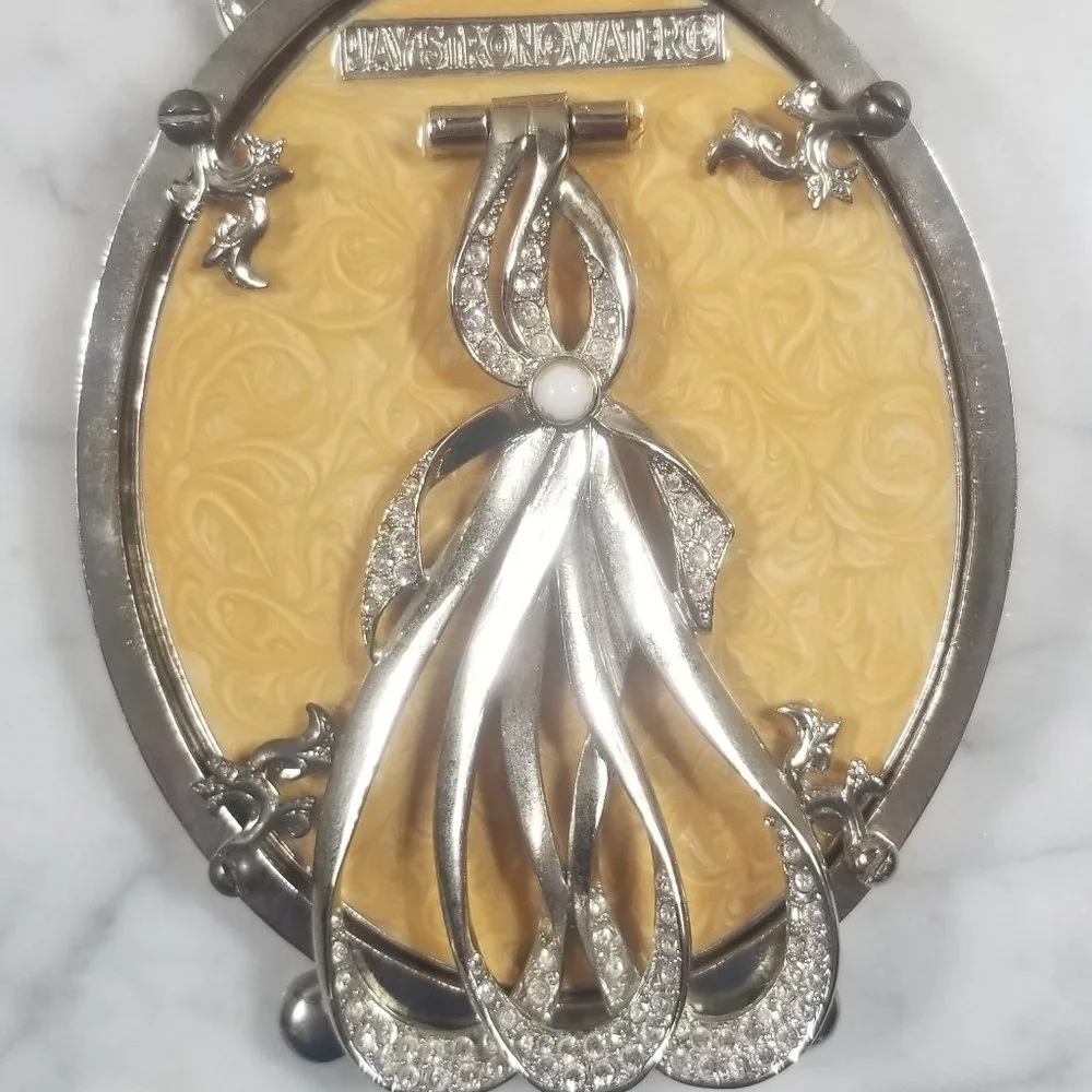 RARE JAY STRONGWATER PAVE SCROLL CRYSTAL VICTORIAN BOW RIBBON ENAMEL OVAL FRAME